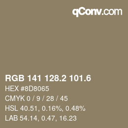 カラーコード: RGB 141 128.2 101.6 | qconv.com
