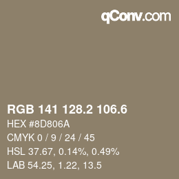 カラーコード: RGB 141 128.2 106.6 | qconv.com