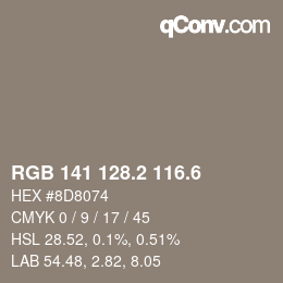 カラーコード: RGB 141 128.2 116.6 | qconv.com