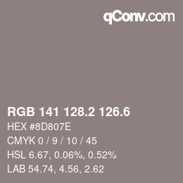カラーコード: RGB 141 128.2 126.6 | qconv.com