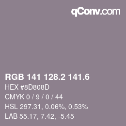 カラーコード: RGB 141 128.2 141.6 | qconv.com