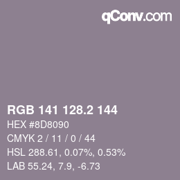 カラーコード: RGB 141 128.2 144 | qconv.com