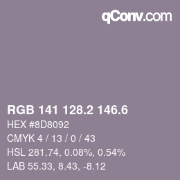 カラーコード: RGB 141 128.2 146.6 | qconv.com