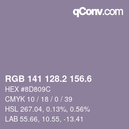 カラーコード: RGB 141 128.2 156.6 | qconv.com