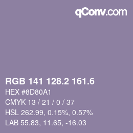 カラーコード: RGB 141 128.2 161.6 | qconv.com
