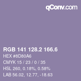 カラーコード: RGB 141 128.2 166.6 | qconv.com