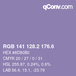 カラーコード: RGB 141 128.2 176.6 | qconv.com