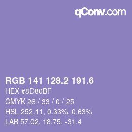 カラーコード: RGB 141 128.2 191.6 | qconv.com