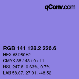 カラーコード: RGB 141 128.2 226.6 | qconv.com