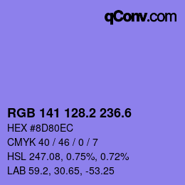 カラーコード: RGB 141 128.2 236.6 | qconv.com
