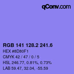 カラーコード: RGB 141 128.2 241.6 | qconv.com