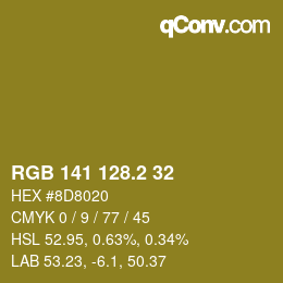カラーコード: RGB 141 128.2 32 | qconv.com
