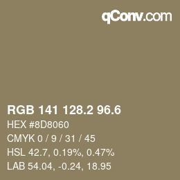 カラーコード: RGB 141 128.2 96.6 | qconv.com