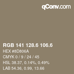 カラーコード: RGB 141 128.6 106.6 | qconv.com