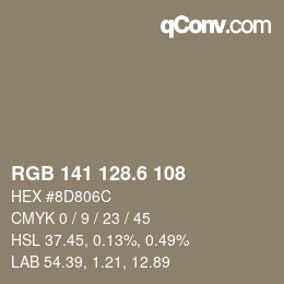 カラーコード: RGB 141 128.6 108 | qconv.com