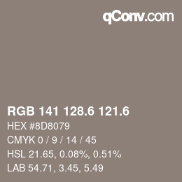 カラーコード: RGB 141 128.6 121.6 | qconv.com