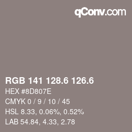 カラーコード: RGB 141 128.6 126.6 | qconv.com