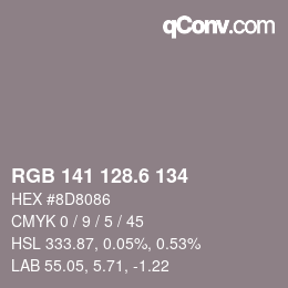 カラーコード: RGB 141 128.6 134 | qconv.com
