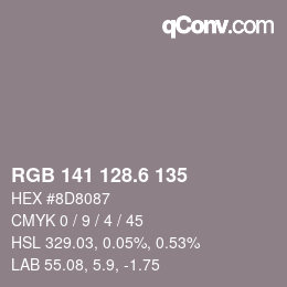 カラーコード: RGB 141 128.6 135 | qconv.com