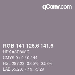 カラーコード: RGB 141 128.6 141.6 | qconv.com
