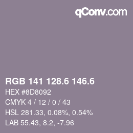 カラーコード: RGB 141 128.6 146.6 | qconv.com