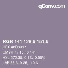 カラーコード: RGB 141 128.6 151.6 | qconv.com