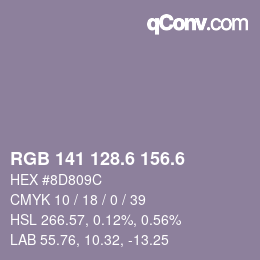 カラーコード: RGB 141 128.6 156.6 | qconv.com