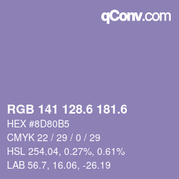 カラーコード: RGB 141 128.6 181.6 | qconv.com
