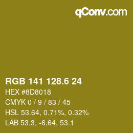 カラーコード: RGB 141 128.6 24 | qconv.com