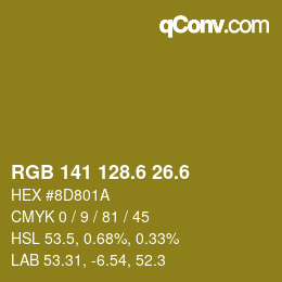 カラーコード: RGB 141 128.6 26.6 | qconv.com