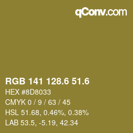 カラーコード: RGB 141 128.6 51.6 | qconv.com
