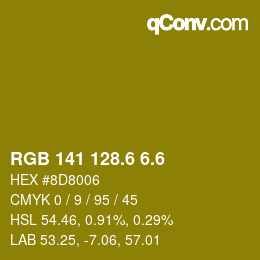 カラーコード: RGB 141 128.6 6.6 | qconv.com