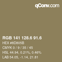 カラーコード: RGB 141 128.6 91.6 | qconv.com
