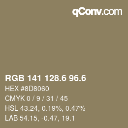 カラーコード: RGB 141 128.6 96.6 | qconv.com