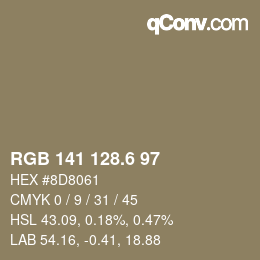 カラーコード: RGB 141 128.6 97 | qconv.com