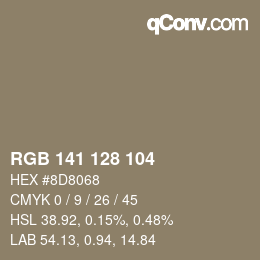 颜色代码: RGB 141 128 104 | qconv.com