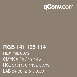 颜色代码: RGB 141 128 114 | qconv.com