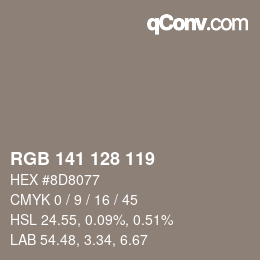 颜色代码: RGB 141 128 119 | qconv.com