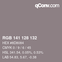 Color code: RGB 141 128 132 | qconv.com