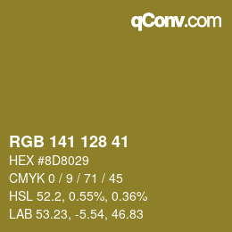 Color code: RGB 141 128 41 | qconv.com