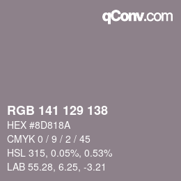 Color code: RGB 141 129 138 | qconv.com