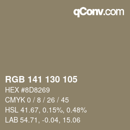 Color code: RGB 141 130 105 | qconv.com