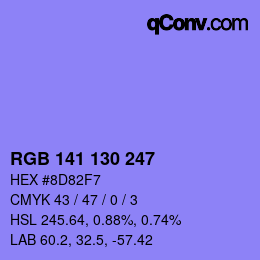 カラーコード: RGB 141 130 247 | qconv.com