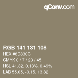 Color code: RGB 141 131 108 | qconv.com