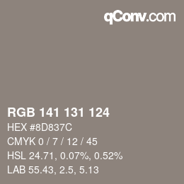 Color code: RGB 141 131 124 | qconv.com