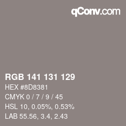 Color code: RGB 141 131 129 | qconv.com