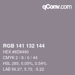 カラーコード: RGB 141 132 144 | qconv.com