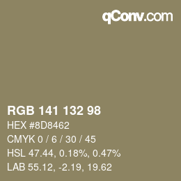 颜色代码: RGB 141 132 98 | qconv.com