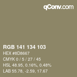 Color code: RGB 141 134 103 | qconv.com