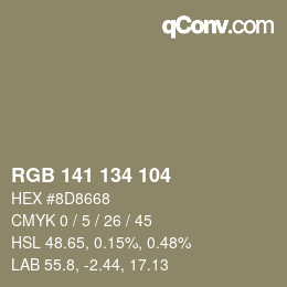 颜色代码: RGB 141 134 104 | qconv.com